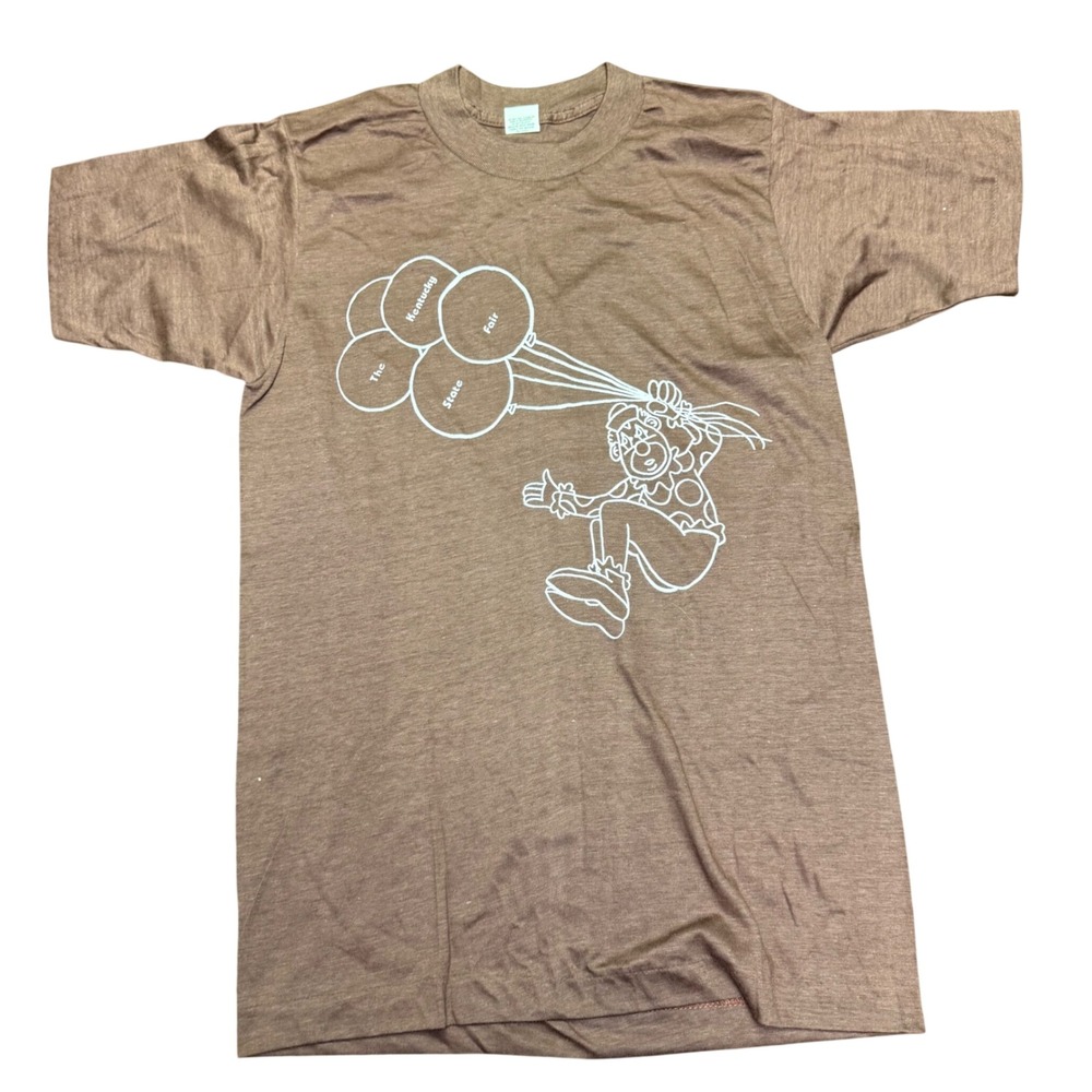 Kentucky State Fair Clown Vintage 80s Single Screen Stars T-Shirt Medium Brown